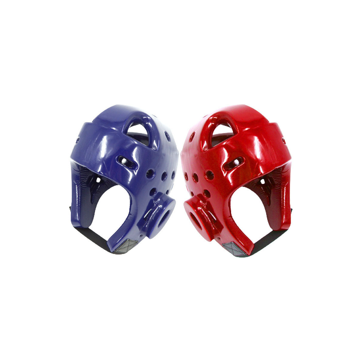 Glossy red and blue Taekwondo sparring helmets