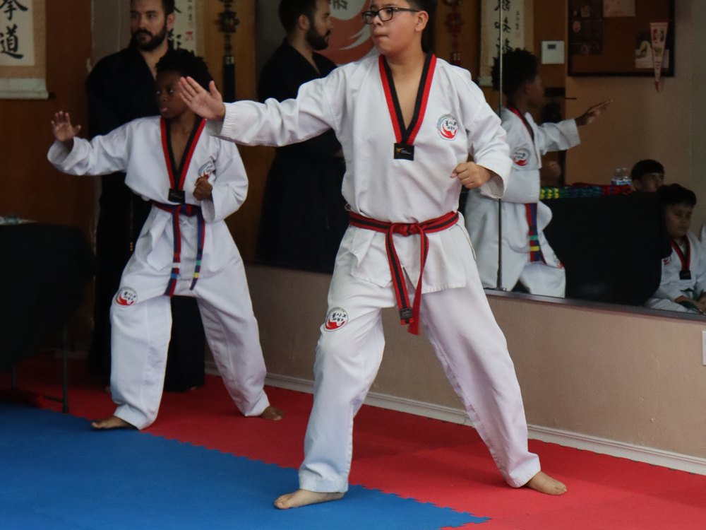 Teen students sparring